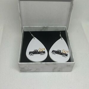 Easter Truck Carrots Teardrop Earrings